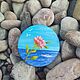 Peony Brooch by the Sea. Miniature painting on canvas. Seascape. Brooches. giftsalad. Online shopping on My Livemaster.  Фото №2