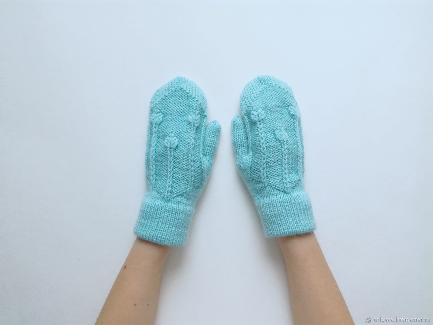 Short knitted mittens made of wool with Alpaca ' blue water', Mittens, Moscow,  Фото №1