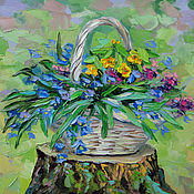 Картины и панно handmade. Livemaster - original item Pictures: A bouquet of primroses in a basket. Handmade.