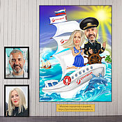 Сувениры и подарки handmade. Livemaster - original item Cartoon based on photos on a yacht, on a boat. The captain of the ship. Corporate gift. Handmade.