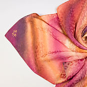 Шёлковый жёлто-розовый платок, батик, шифон