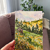 Картины и панно handmade. Livemaster - original item Miniature watercolor Golden Slopes. Handmade.