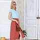 Order Cotton Satin Terracotta skirt, red trapezoid skirt with a slit. mozaika-rus. Livemaster. . Skirts Фото №3