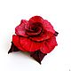 Order Brooch flower leather rose Carmen red scarlet. De-Si-Re. Livemaster. . Brooches Фото №3