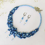 Украшения handmade. Livemaster - original item Necklace with beads and blue flowers polymer clay "Adele". Handmade.