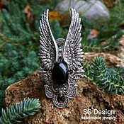 Украшения handmade. Livemaster - original item Silver angel ring with Black onyx and wings. Handmade.