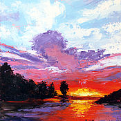Картины и панно handmade. Livemaster - original item Orange sunset in the sky oil painting. Handmade.
