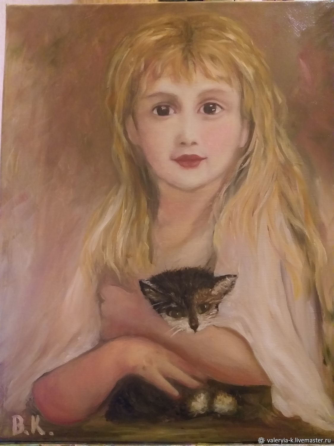 Картина в раме " Девочка с котенком. Нежность." купить в интернет ...