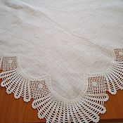 Винтаж: Большая белая винтажная скатерть с капроновыми вставками