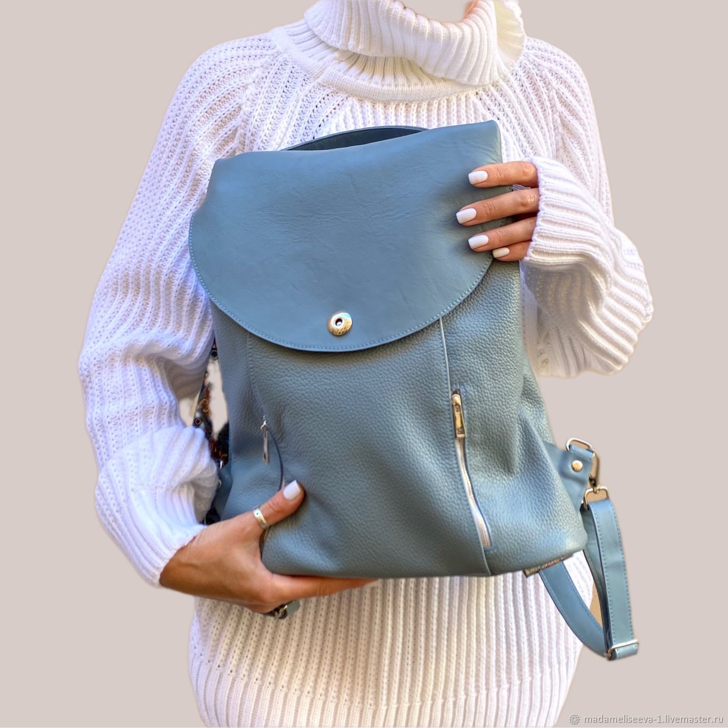 Рюкзак кожаный женский MOROCCO голубой в интернет-магазине Ярмарка ...