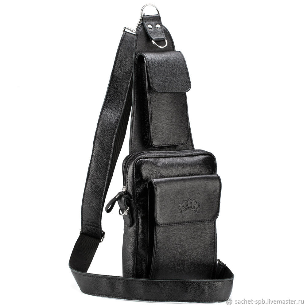 Leather chest bag 'Stephen' (black texture), Classic Bag, St. Petersburg,  Фото №1