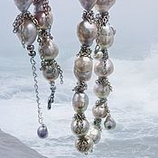 "Голубое море" серьги с морским жемчугом Таити, серебро 925