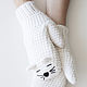 Вязаные варежки Белые Кошечки. Варежки. Woolcraft. Ярмарка Мастеров.  Фото №4