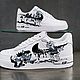 Кастомные кроссовки белые nike  AF1, ручная роспись, Волк и Заяц арт, Кроссовки, Волжский,  Фото №1