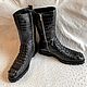Men's boots made of embossed crocodile skin, with fur!. High Boots. SHOES&BAGS. My Livemaster. Фото №5