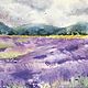 Lavender field. Watercolor (lilac, purple, green), Pictures, Ekaterinburg,  Фото №1