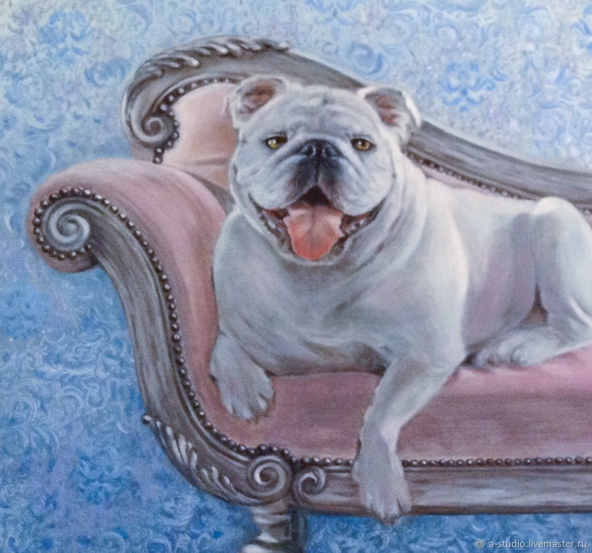 Собака на диване картина