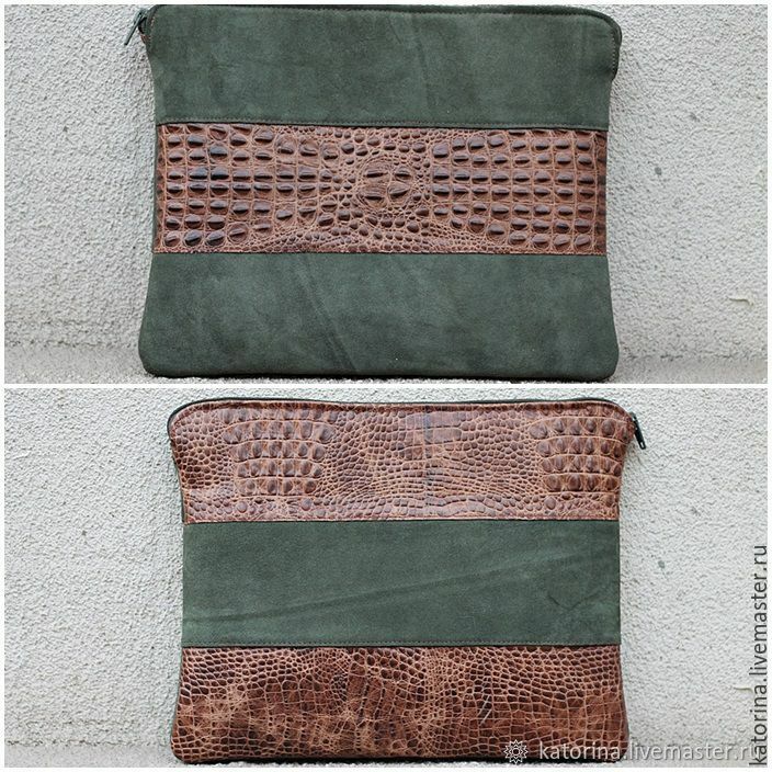 Чехол для ноутбука и документов из замши Хаки и кожи кроко в интернет ...
