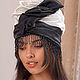 Order Black-white turban hat hijab of natural silk with beads. TURBAN SVS. Livemaster. . Turban Фото №3