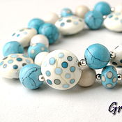 Украшения handmade. Livemaster - original item Beads with turquoise polka dots. Handmade.