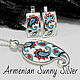 Earrings and a Paisley Cucumber pendant made of 925 sterling silver with BS0061 enamel, Jewelry Sets, Yerevan,  Фото №1