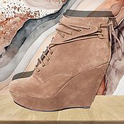 Винтаж handmade. Livemaster - original item 37 size! Brown lace-up ankle boots from nature.suedes. Handmade.