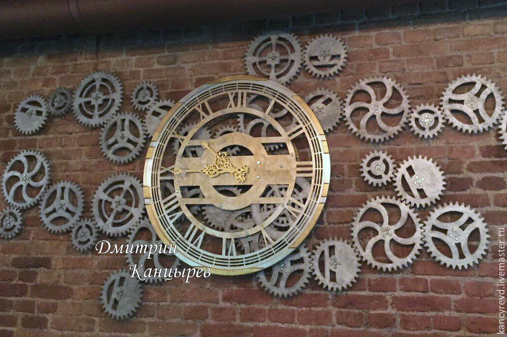 Large wall clock "Steampunk" with rotating gears купить на Ярмарке Мастеров