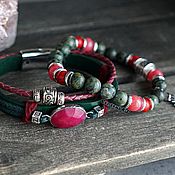 Украшения handmade. Livemaster - original item A set of bracelets made of leather and stones with a Malinka pendant