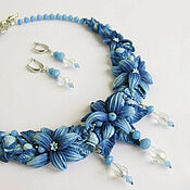 Украшения handmade. Livemaster - original item Necklace with beads and blue flowers polymer clay "Adele". Handmade.