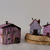 Для дома и интерьера handmade. Livemaster - original item Lilac houses in miniature, toys for the Christmas tree, driftwoodart. Handmade.