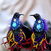 Украшения handmade. Livemaster - original item Brooch bird of happiness Rainbow leather with embroidery lovers. Handmade.
