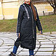 Черная куртка женская с лампасами, длинная куртка с капюшоном. Куртки. Лариса дизайнерская одежда и подарки (EnigmaStyle). Ярмарка Мастеров.  Фото №6