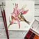  «Синица на розовой лилии», акварель, 25х25 см. Картины. Елена Селина. Ярмарка Мастеров.  Фото №4