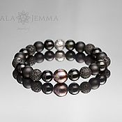 Украшения handmade. Livemaster - original item Men`s pearl bracelet 10mm beads MIX black pearl 13mm. Handmade.