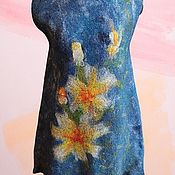 Одежда handmade. Livemaster - original item Felted silk dress-sundress Lilies on blue water. Handmade.