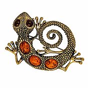 Украшения handmade. Livemaster - original item Brooch big lizard made of brass amber totem animal. Handmade.