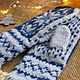 Women's mittens with ornament and fringe blue and white, Mittens, Moscow,  Фото №1