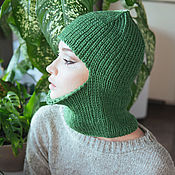 Аксессуары handmade. Livemaster - original item Balaclava green, warm, knitted, hood, grass color. Handmade.