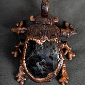 Украшения handmade. Livemaster - original item Copper Pendant Scarab Beetle Moss Agate.. Handmade.