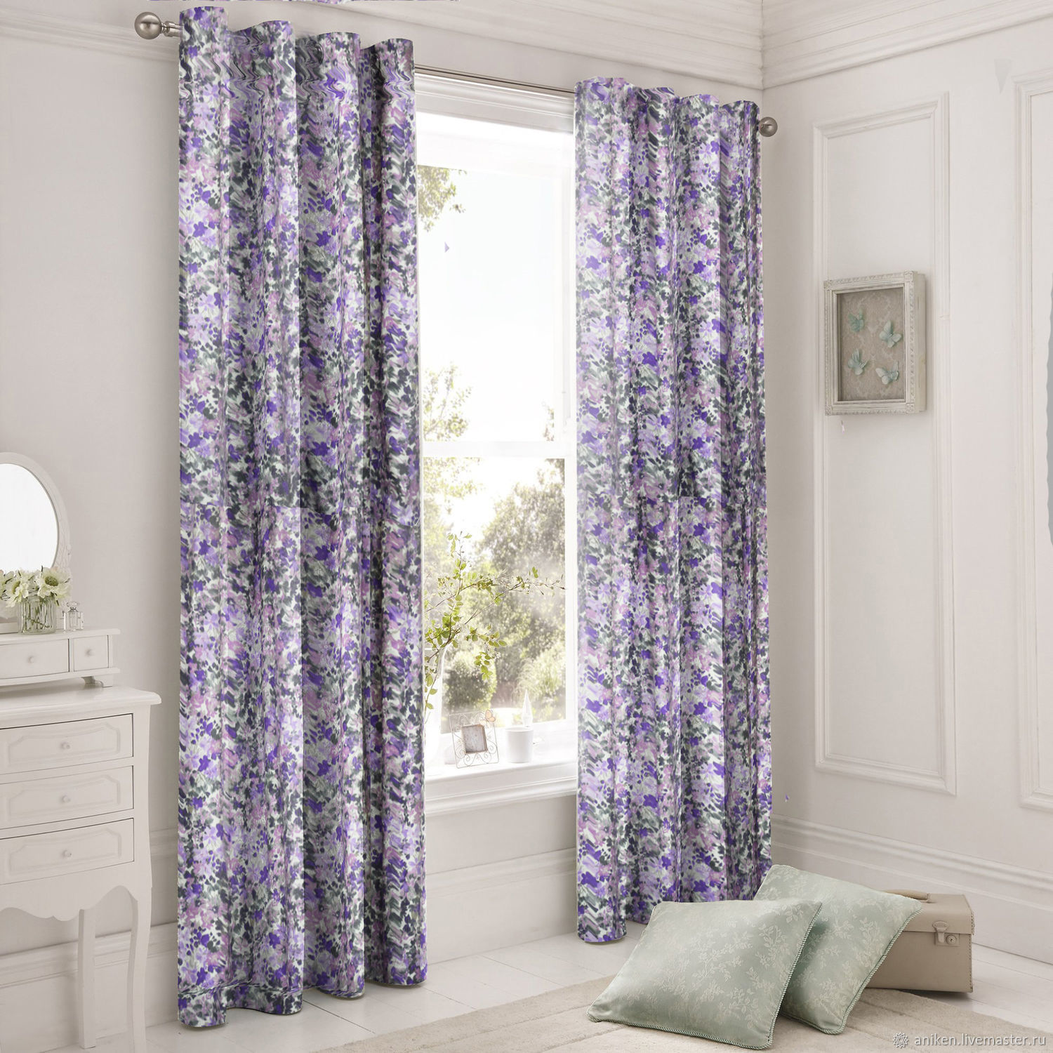 Штора портьерная Акварельные цветы Сиреневый 180х275 см в интернет ...