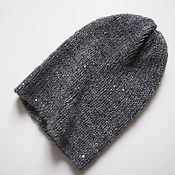 Аксессуары handmade. Livemaster - original item Caps: Beanie hat with mohair elastic band with sequins warm hat grey. Handmade.