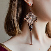Украшения handmade. Livemaster - original item Boho copper earrings Large copper brush earrings long Black diamond. Handmade.