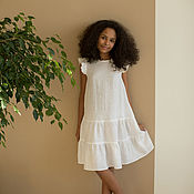 Одежда детская handmade. Livemaster - original item Linen dress for girls with flounces. Handmade.