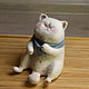 толстый белый  кот, кавайный котенок, японский аниме кот из шерсти, Войлочная игрушка, Москва,  Фото №1
