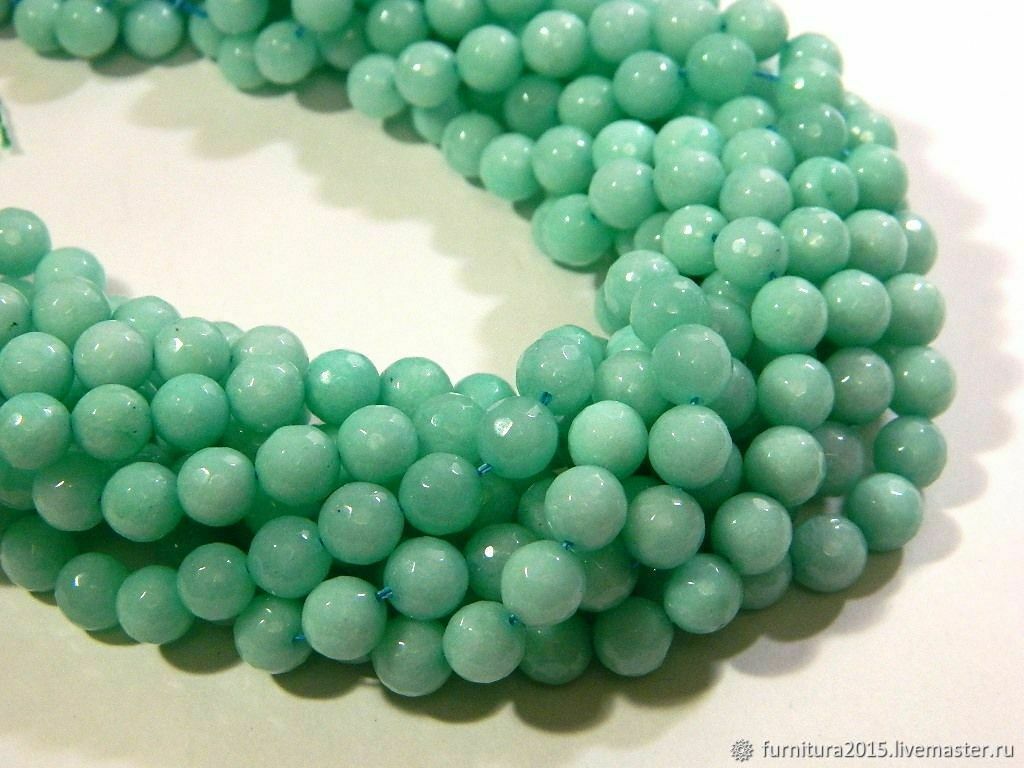 6 mm - Faceted jade beads mint color. pcs, Beads1, Saratov,  Фото №1