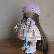 Текстильная кукла ручной работы в розово-голубом