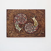 Картины и панно handmade. Livemaster - original item The painting on wood 50x75sm "Snails". Handmade.