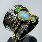 Украшения handmade. Livemaster - original item Silver ring with larimar and emerald. Handmade.