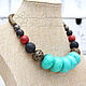 Short necklaces-choker from a very large turquoise beads howlite, lava, coral, agate, and pyrite.