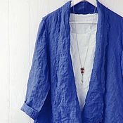 Одежда handmade. Livemaster - original item Dark blue linen cardigan with open edges. Handmade.